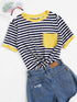 Pocket Patched Striped Ringer Tee